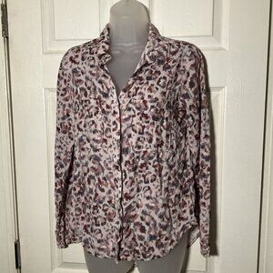 Bella Dahl Shirt Womens Size Small Pink Abstract Leopard Print Button Up Hi Low